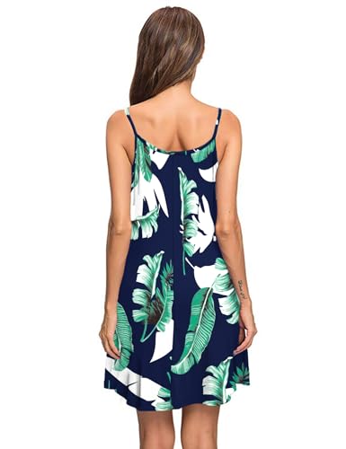 MISFAY Women's Summer Spaghetti Strap Casual Swing Tank Beach Cover Up Dress with Pockets(Print Blue,S) - Image 3