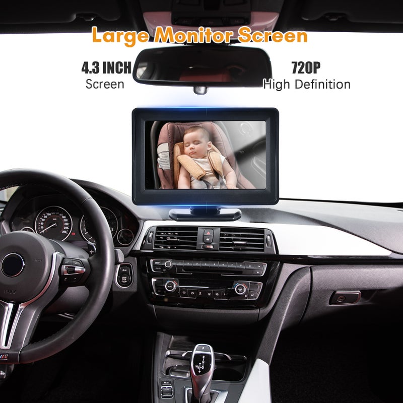 Baby Car Monitor 720P Monitor Camera for Baby Rear Facing Seat 4.3 Inch Car Seat Mirror Display 150° Wide View Night Vision Baby Car Mirror Camera Easy Installation - Image 4