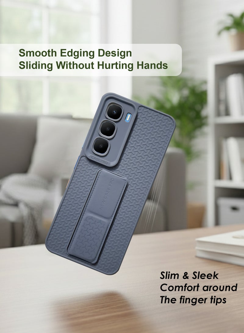 Infinix Hot 60 5G Hand Grip Case Cover - Magnetic Hand Grip Holder & Kickstand - Strong Grip for Magnetic Car Holder, Stylish Silicone Case & Functional, Ultimate Convenience & Hands-Free Viewing - Grey - Image 2