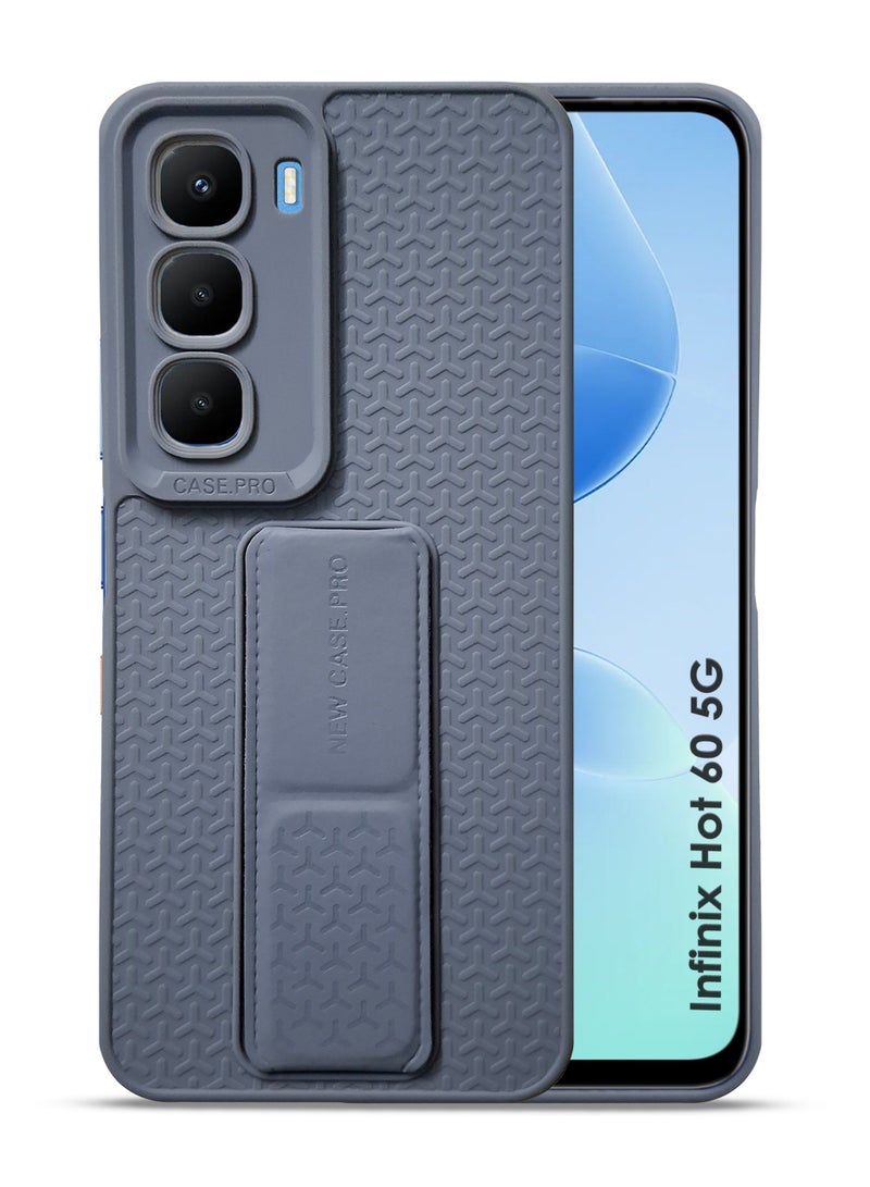 Infinix Hot 60 5G Hand Grip Case Cover - Magnetic Hand Grip Holder & Kickstand - Strong Grip for Magnetic Car Holder, Stylish Silicone Case & Functional, Ultimate Convenience & Hands-Free Viewing - Grey - Image 1