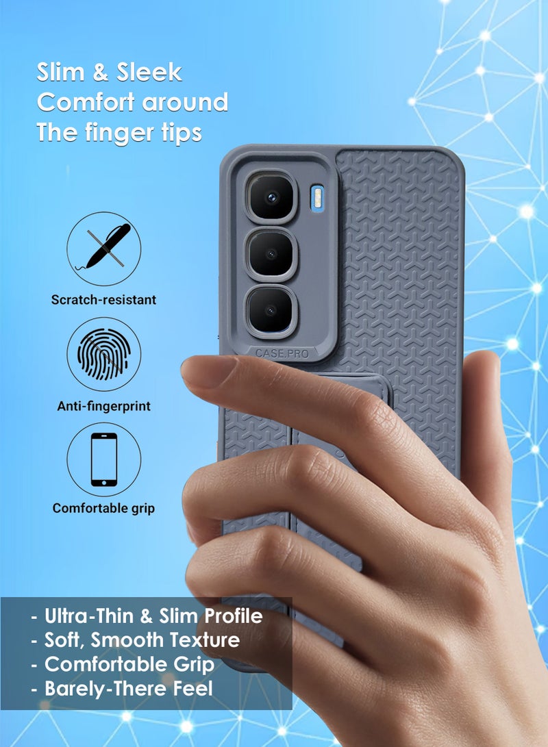 Infinix Hot 60 5G Hand Grip Case Cover - Magnetic Hand Grip Holder & Kickstand - Strong Grip for Magnetic Car Holder, Stylish Silicone Case & Functional, Ultimate Convenience & Hands-Free Viewing - Grey - Image 4
