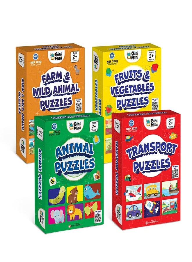GiniMini Combo Set of 4 Jigsaw Puzzles for Kids | 2-Piece Animals, Transport, Fruits & Vegetables Puzzles | Educational Toy for Cognitive Development | Fine-Motor Skills | Age 1, 2 & Above - Image 1