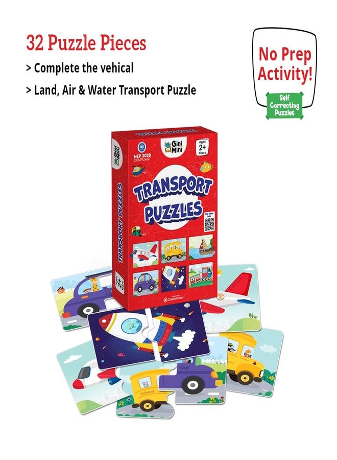 GiniMini Combo Set of 4 Jigsaw Puzzles for Kids | 2-Piece Animals, Transport, Fruits & Vegetables Puzzles | Educational Toy for Cognitive Development | Fine-Motor Skills | Age 1, 2 & Above - Image 2