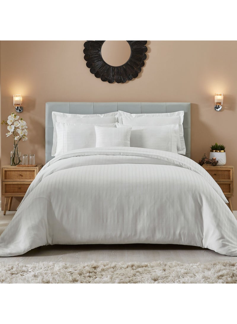 Donetella 8-Piece Hotel Style Comforter Cotton Blend 500 Thread Count Damask Stripes King Size White  - Image 1