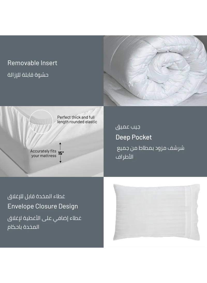 Donetella 8-Piece Hotel Style Comforter Cotton Blend 500 Thread Count Damask Stripes King Size White