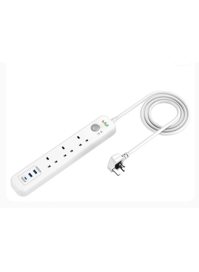 بي فل توصيلة كهرباء b Full بقدرة 2860 واط - 6 منافذ (3 كهرباء AC و3 شحن USB) - منفذ PD 30W سريع - سلك بطول 5 أمتار - أبيض. - Image 2
