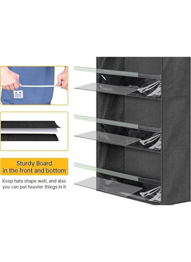 HOOKOR Over Door Hat Racks for Baseball Caps, Clear Deep Pockets Hat Organizer for Closet or Wall Hold 5 Shelves Hat Racks With 3 Hooks Caps Display  - Image 4