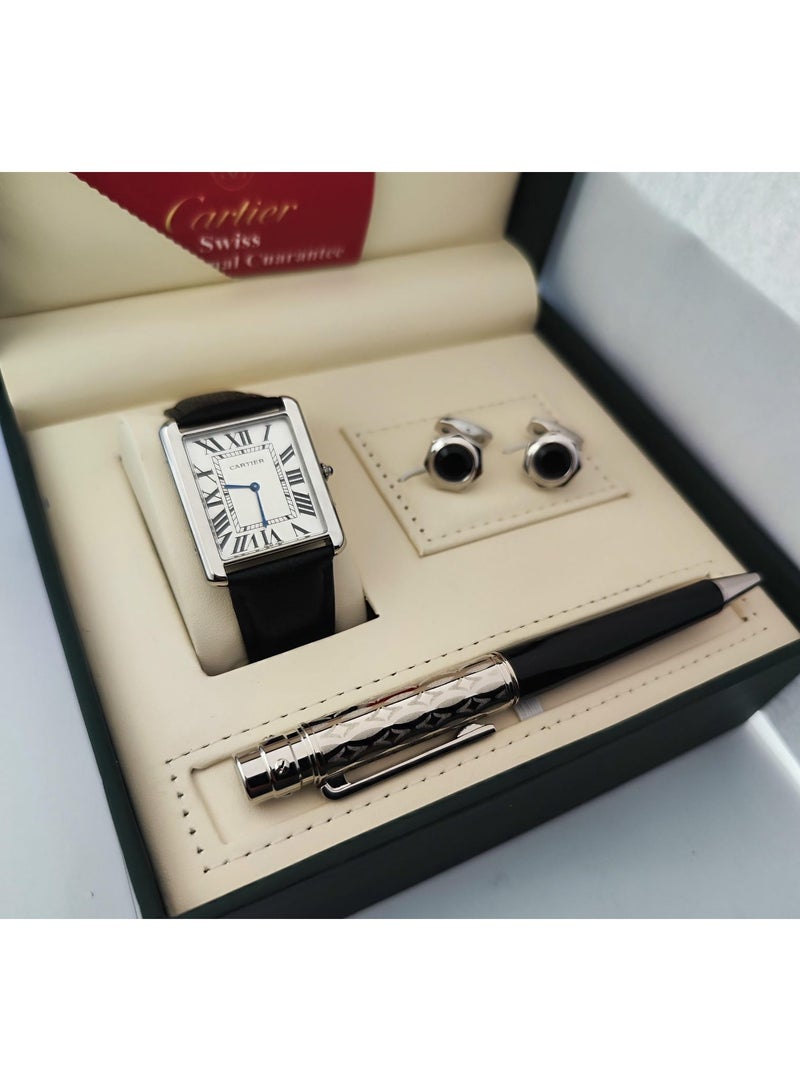 carter's Leather and iron Cartier set  A pen and a watch