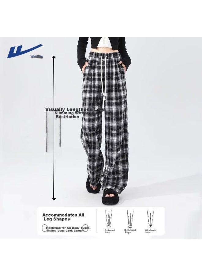 Pull Back Warrior Plaid Pants Women Spring New Loose Lazy Style Wide-leg Pants American Retro Pee Casual Trousers - Image 2