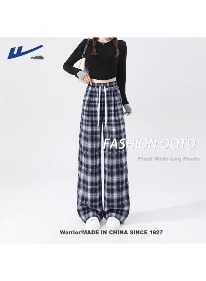 Pull Back Warrior Plaid Pants Women Spring New Loose Lazy Style Wide-leg Pants American Retro Pee Casual Trousers - Image 1