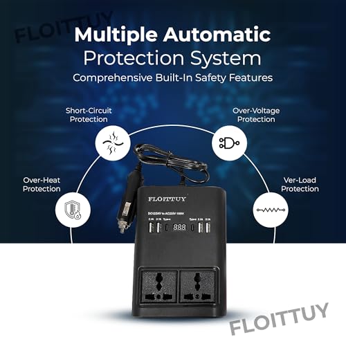 FLOITTUY Portable Car Power Inverter/Laptop Charger with LED Display | Car Socket to Plug Adapter | 12V DC to 220V AC Socket Converter | 4 USB+2 3Pin Plug+2 Type-C for Laptop,Mobile,Other(1) - Image 2
