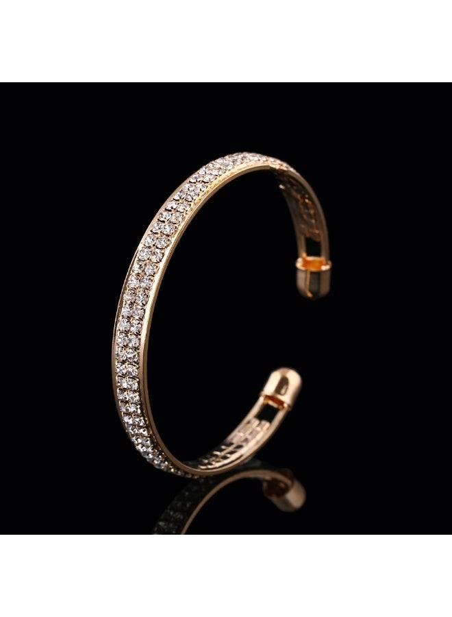 Goolsky سوار مفتوح بتصميم أنيق بلون ذهبي - مزين بحجر الراين المتلألئ، مادة سبيكة - إكسسوار مثالي للنساء للاستخدام اليومي أو كهدية - Image 3