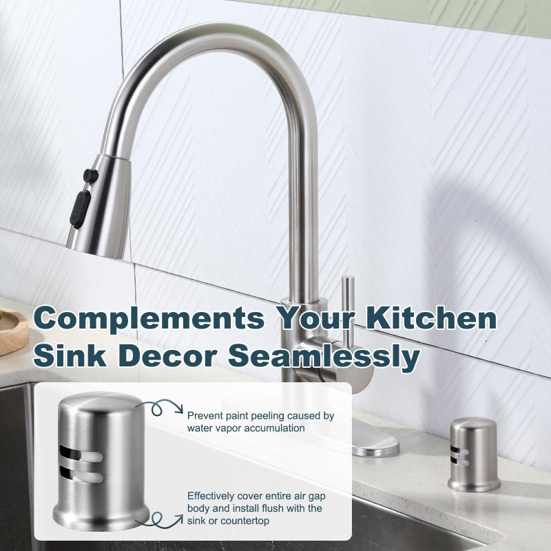 ALEASHA Dishwasher Air Gap Cover, Dishwasher Air Gap Cap for Kitchen Sink, Solid Brass Dishwasher Overflow Vent Cap Replacement Kit, Brushed Nickel - Image 4
