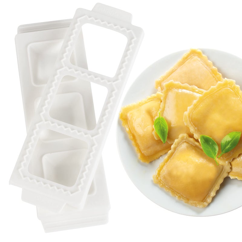 CucinaPro Jumbo Square 2 Ravioli Molds Homemade Filled Pasta Maker 2 Piece Tray Press makes 3 Raviolis or Pastry at a Time Easy to Use Clean Gift for Italian Dinner Pasta Night Date Night Cooking