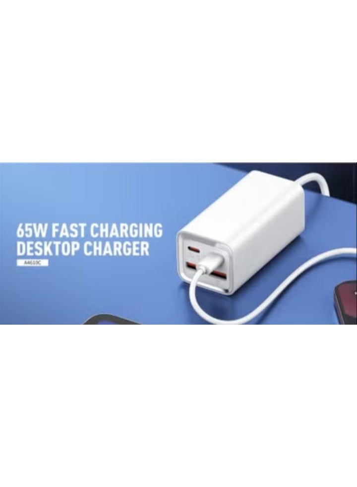 REBENUO Power Extension Strip 65 W Multi-Port Desktop Charging Station – 2× USB-C PD 65W + 2× USB-A QC 60W, 4-Port Fast Charger with 150 cm Cord, Auto-ID PD4+ QC3.0 PPS VOOC AFC Support, Fireproof PC Shell – Ideal for Home & Office - Image 2