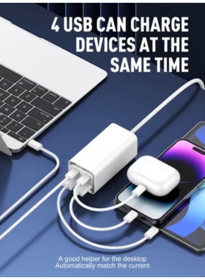 REBENUO Power Extension Strip 65 W Multi-Port Desktop Charging Station – 2× USB-C PD 65W + 2× USB-A QC 60W, 4-Port Fast Charger with 150 cm Cord, Auto-ID PD4+ QC3.0 PPS VOOC AFC Support, Fireproof PC Shell – Ideal for Home & Office - Image 3