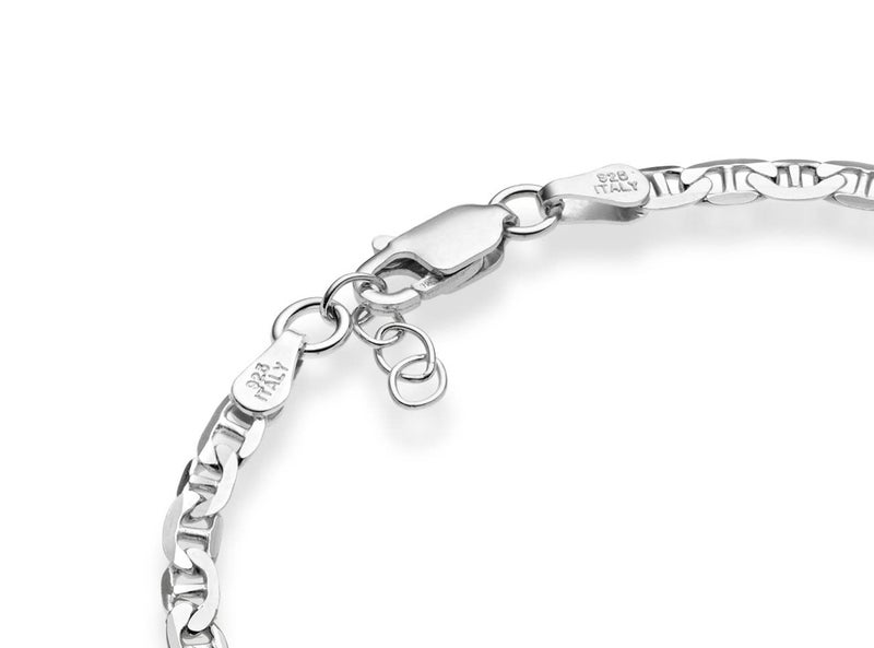Miabella Italian Solid 925 Sterling Silver, 18Kt Gold Plated 3mm, 4mm Solid Mariner Link Chain Bracelet for Men Women, Made in Italy (SI, 3mm - Length 6.5 Inches) - Image 2