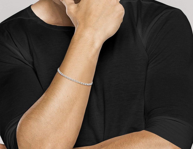Miabella Italian Solid 925 Sterling Silver, 18Kt Gold Plated 3mm, 4mm Solid Mariner Link Chain Bracelet for Men Women, Made in Italy (SI, 3mm - Length 6.5 Inches) - Image 4