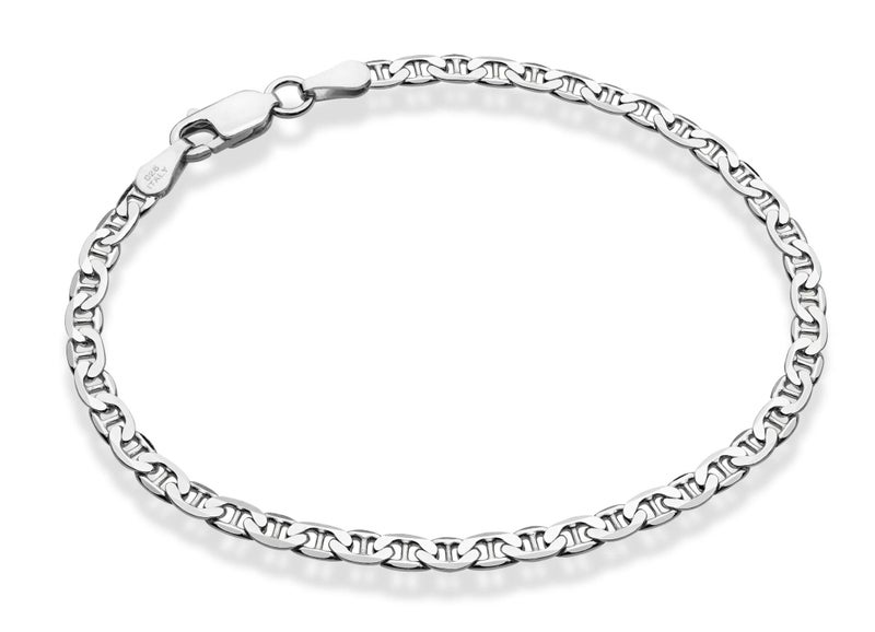 Miabella Italian Solid 925 Sterling Silver, 18Kt Gold Plated 3mm, 4mm Solid Mariner Link Chain Bracelet for Men Women, Made in Italy (SI, 3mm - Length 6.5 Inches) - Image 1