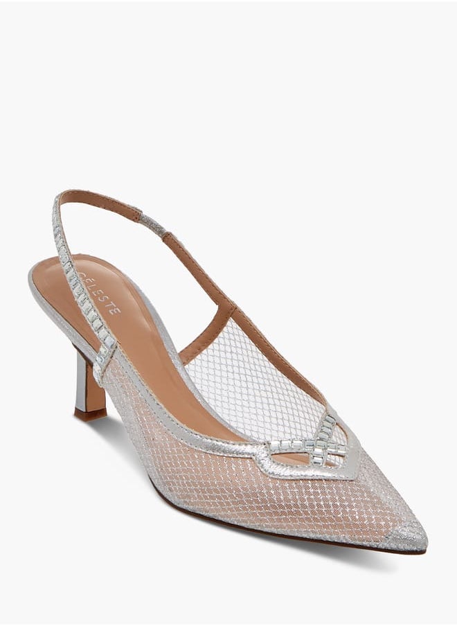 Celeste Women's Embellished Slingback Shoes with Kitten Heels Ramadan Collection  - Image 2