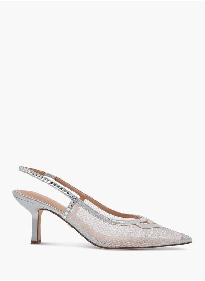 Celeste Women's Embellished Slingback Shoes with Kitten Heels Ramadan Collection  - Image 3