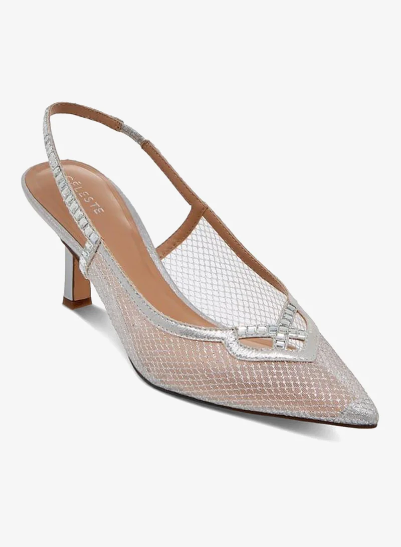 Celeste Women's Embellished Slingback Shoes with Kitten Heels Ramadan Collection