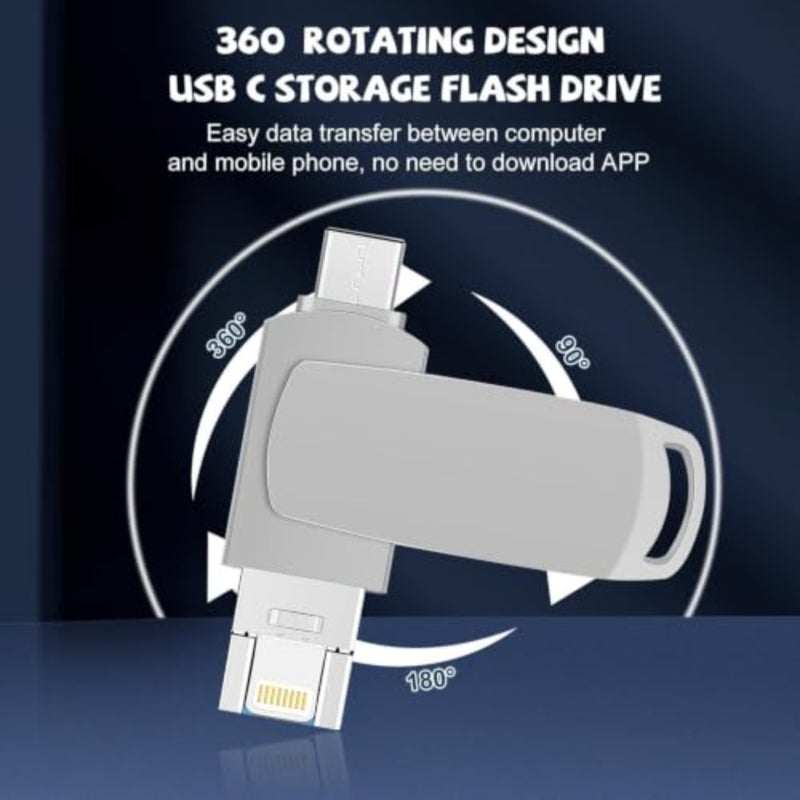 USB Flash Drive, Dual Drive, 64GB Fast Speed Flash Stick Memory Stick External Storage Compatible for iPhone/PC/iPad/More Device Silver - Image 3