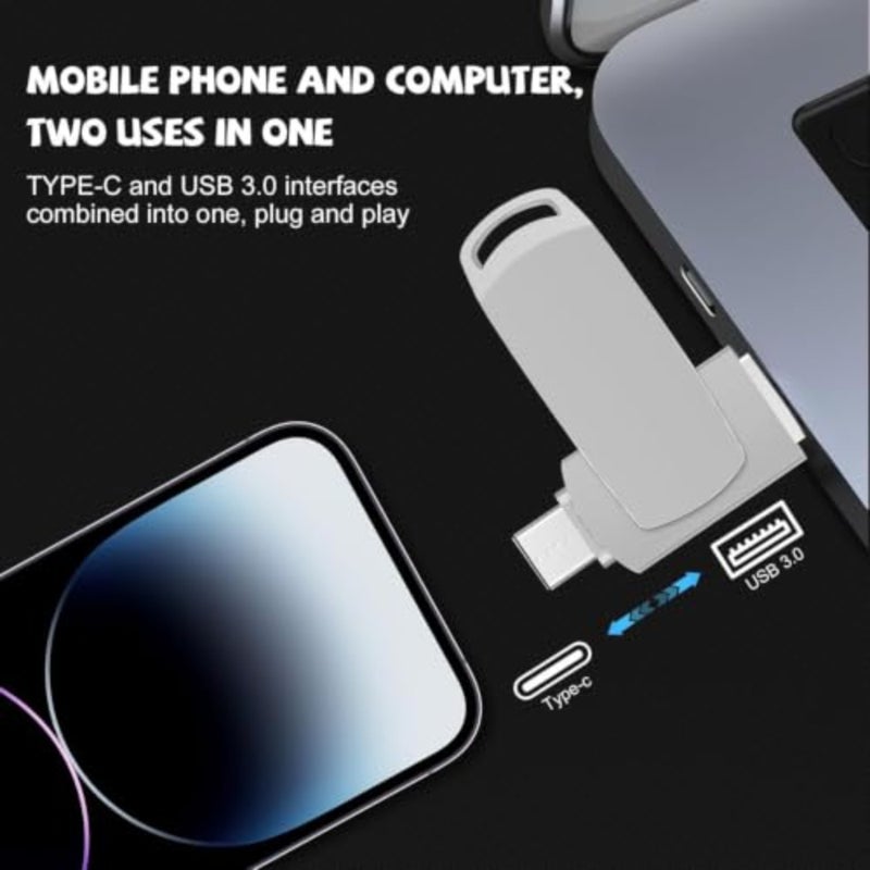 USB Flash Drive, Dual Drive, 64GB Fast Speed Flash Stick Memory Stick External Storage Compatible for iPhone/PC/iPad/More Device Silver - Image 2