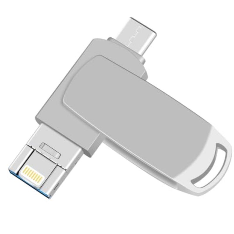 USB Flash Drive, Dual Drive, 64GB Fast Speed Flash Stick Memory Stick External Storage Compatible for iPhone/PC/iPad/More Device Silver - Image 1