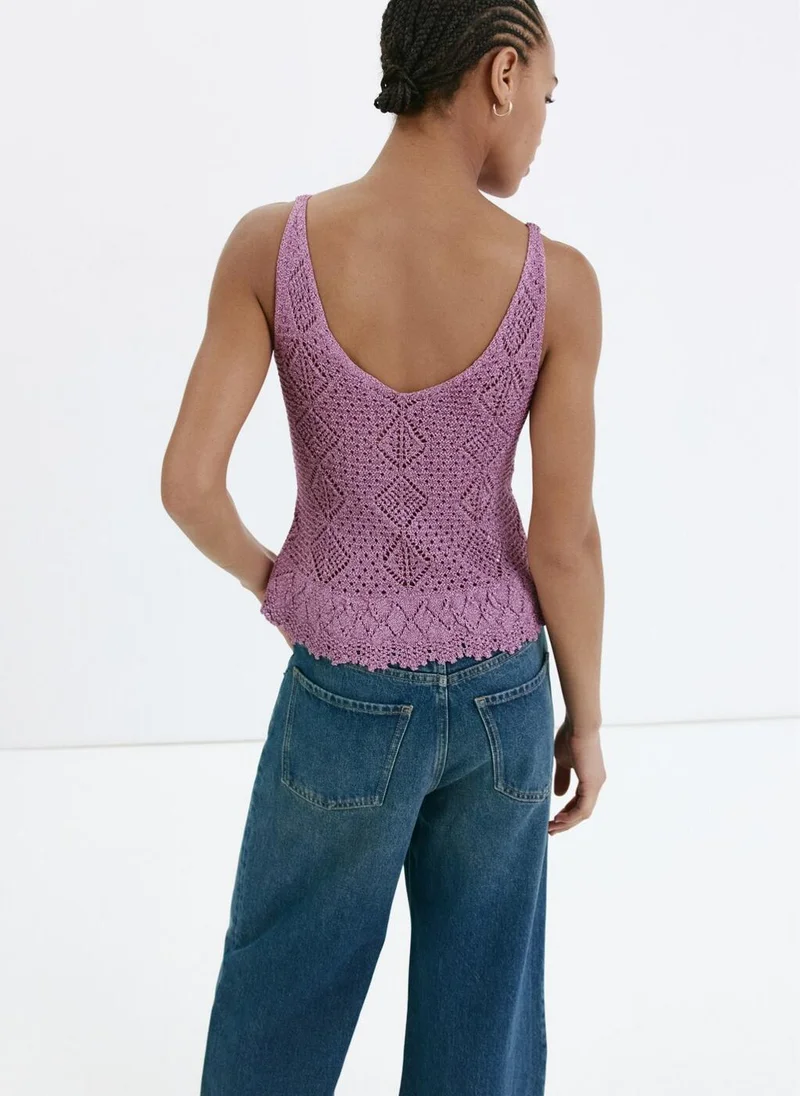 Mango Crocheted Lurex Top With Scalloped Ruffle