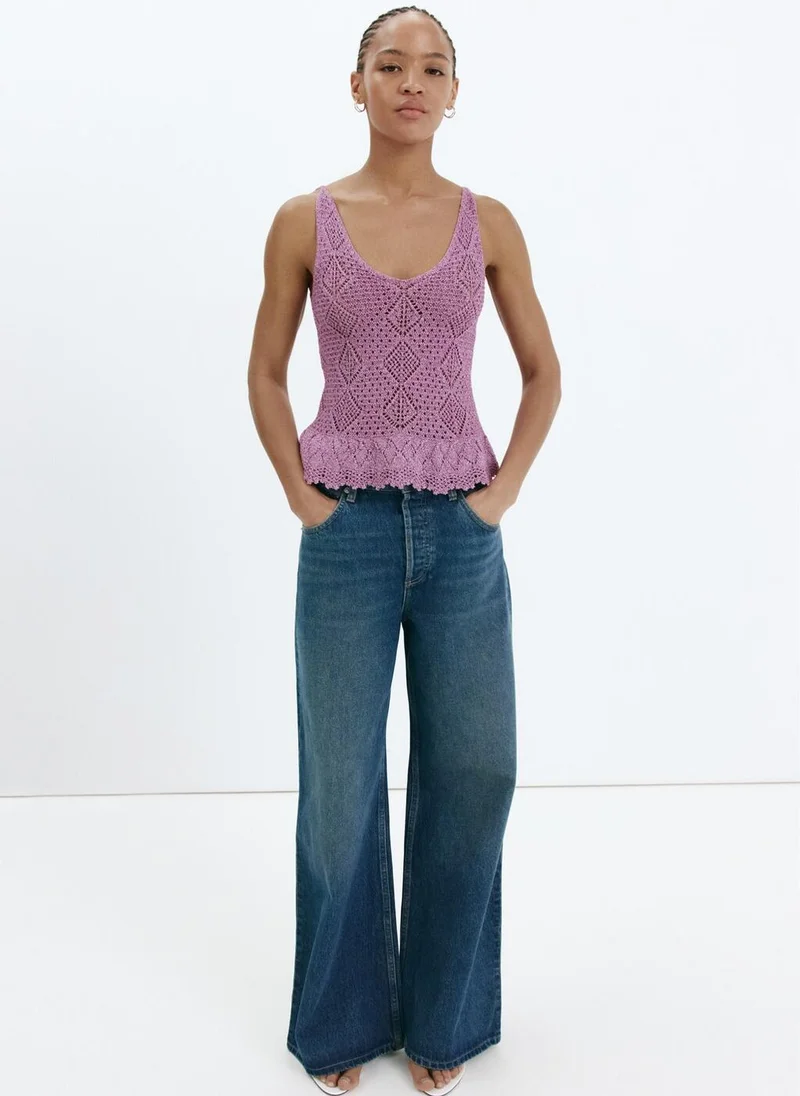 Mango Crocheted Lurex Top With Scalloped Ruffle