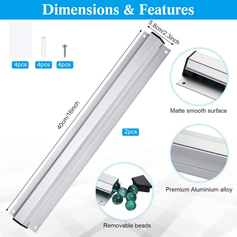 Photect 2 Pcs 16 Inch Restaurant Ticket Holder with 2 Stainless Steel Receipt Holder Spike Aluminum Slide Rack Rail for Restaurant Cafes Kitchen Pub Bar Hotel, Silver - Image 3