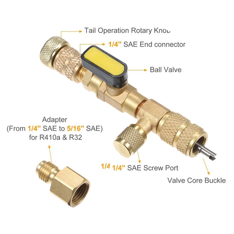 Valve Core Remover Installer Tool with Dual Size SAE 1/4 & 5/16 Port Compatible with R22 R12 R407 R410 R404 R32 R600 A/C - Image 2