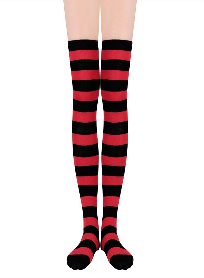 Zando Women's Sexy Long Socks, Retro Knee High, Red & Black Over Knee, Novelty Tube, Extra Long Striped, Programming, Red Black, One Size - Image 1
