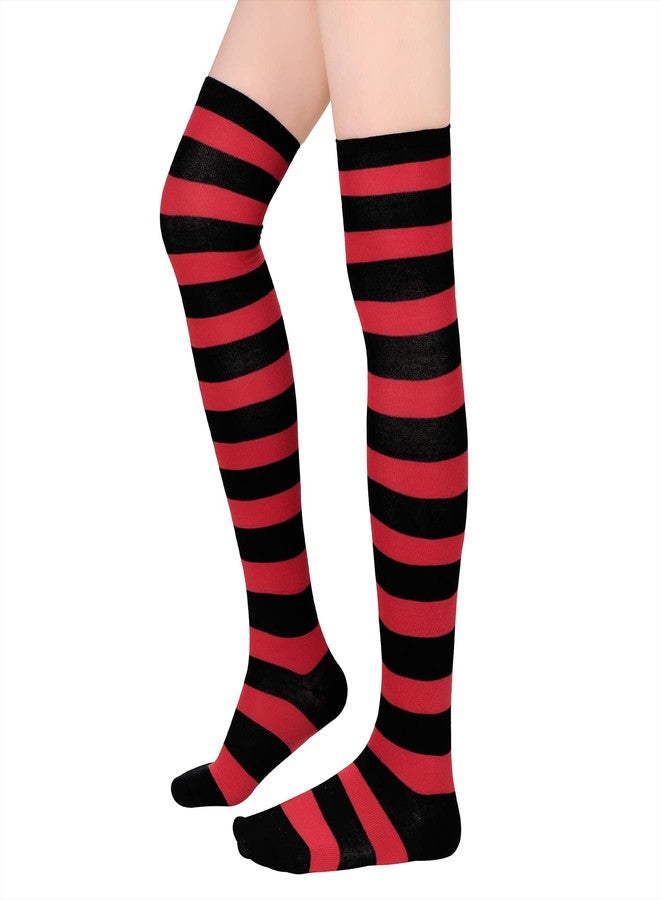 Zando Women's Sexy Long Socks, Retro Knee High, Red & Black Over Knee, Novelty Tube, Extra Long Striped, Programming, Red Black, One Size - Image 3