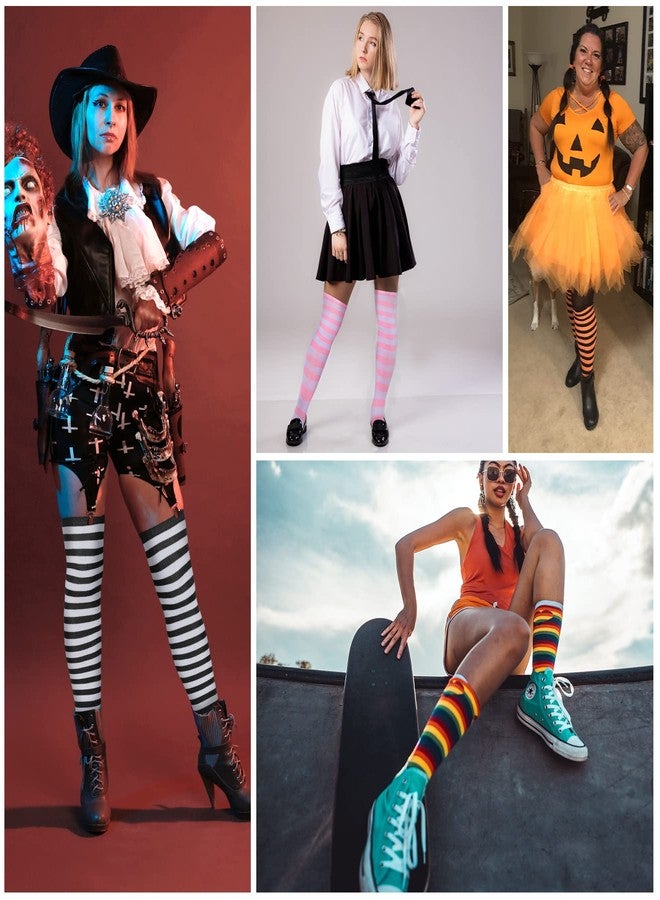 Zando Women's Sexy Long Socks, Retro Knee High, Red & Black Over Knee, Novelty Tube, Extra Long Striped, Programming, Red Black, One Size - Image 5