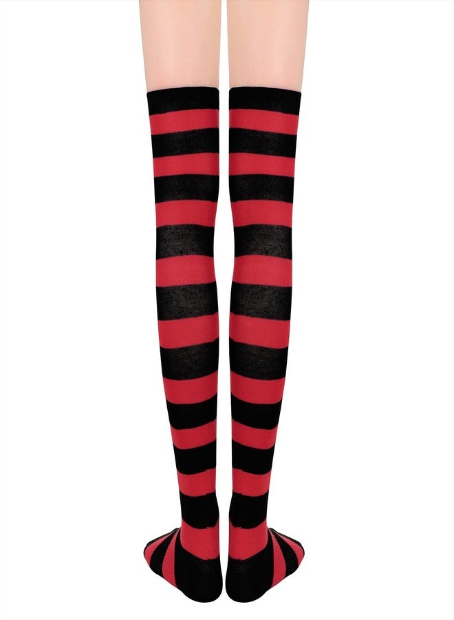 Zando Women's Sexy Long Socks, Retro Knee High, Red & Black Over Knee, Novelty Tube, Extra Long Striped, Programming, Red Black, One Size - Image 2