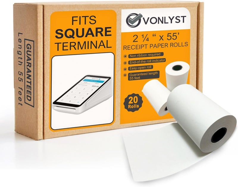 Vonlyst Receipt Paper Roll for Square Terminal Credit Card Machine (20 rolls) - Image 1