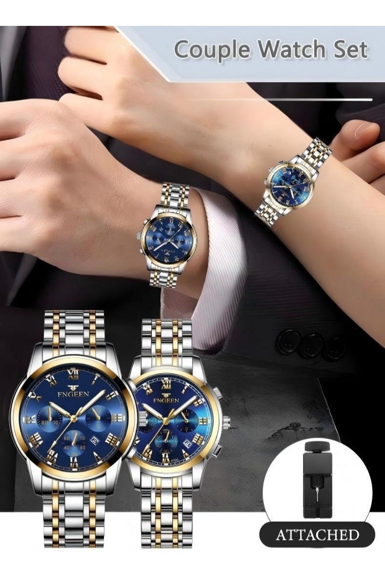 فنجين ساعة زوجين من الكوارتز المضيئة من الفولاذ المقاوم للصدأ للرجال والنساء - Image 2