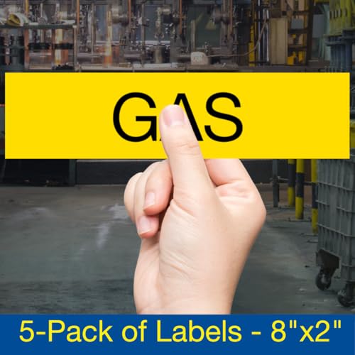 ComplianceSigns.com Gas (Black Legend On Yellow Background) Pipe Label Decal, 8x2 inch 5-Pack Vinyl for Pipe Markers Hazmat - Image 2