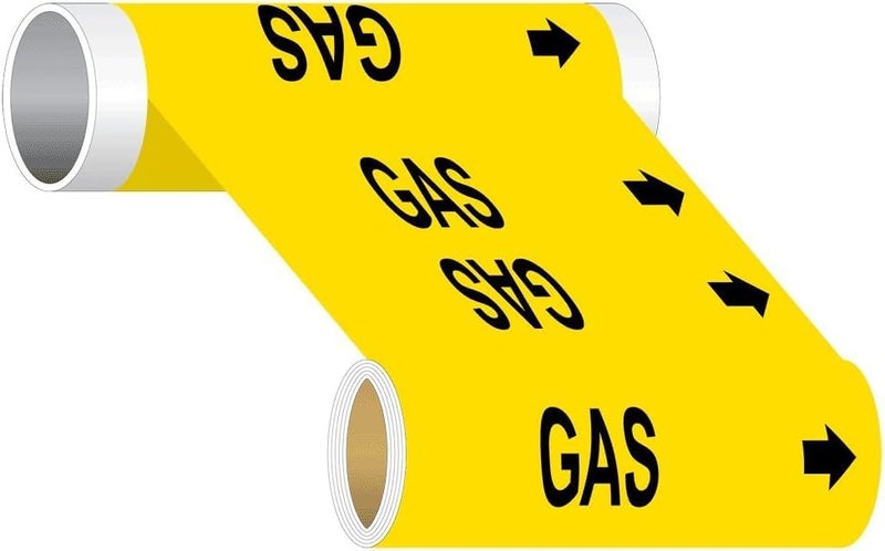 ComplianceSigns.com Gas (Black Legend On Yellow Background) Pipe Label Decal, 8x2 inch 5-Pack Vinyl for Pipe Markers Hazmat - Image 1