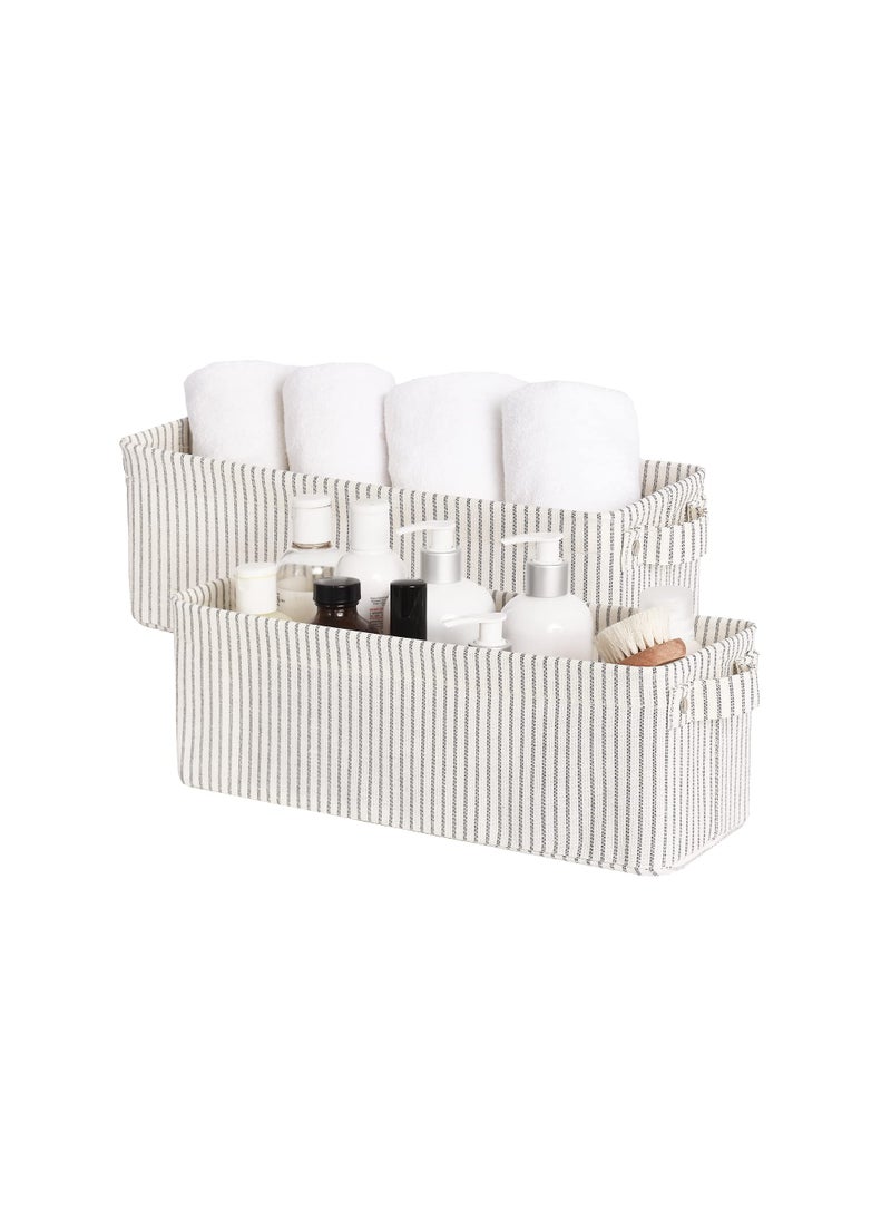 StorageWorks StorageWorks Narrow Storage Bins Small Basket for Closet and Shelves Fabric Organizer with Handles Toilet Paper Storage Gray and White Stripes 2Pack 