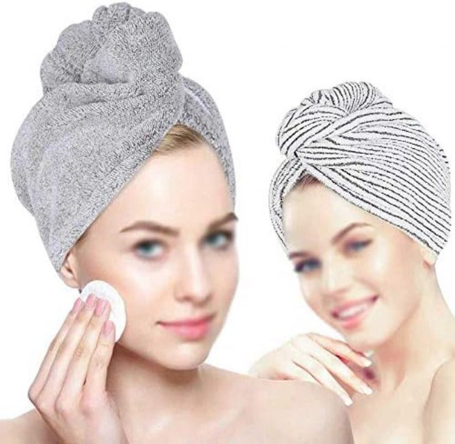 Bath Towels 2 Pack Bamboo Charcoal Fiber Drying Hair Towel Hat Bath Shower Head Bandana Absorbent Quick Dry Hair Towel Hat Bath Towels - Image 2