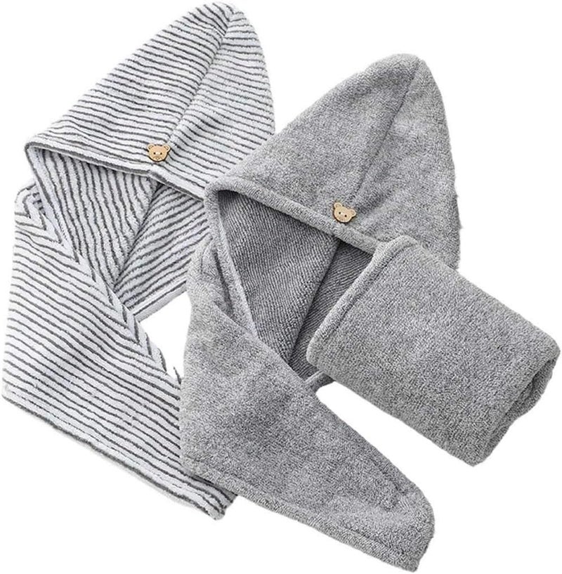 Bath Towels 2 Pack Bamboo Charcoal Fiber Drying Hair Towel Hat Bath Shower Head Bandana Absorbent Quick Dry Hair Towel Hat Bath Towels - Image 1