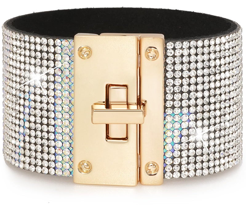 Suyi Leather Wrap Bracelets for Women Wide Rhinestone Bracelet Bohemian Bangle Bracelet - Image 1
