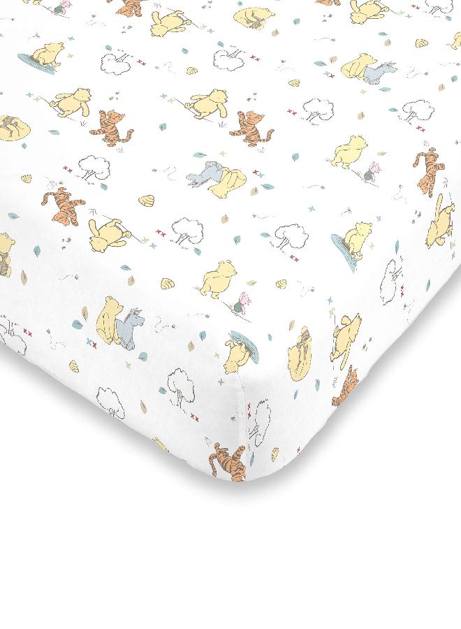 Disney Disney Winnie The Pooh Classic Pooh 100% Cotton Fitted Mini Crib Sheet, Ivory, Butter, Aqua, Orange , 38x24x6 Inch (Pack of 1) - Image 5