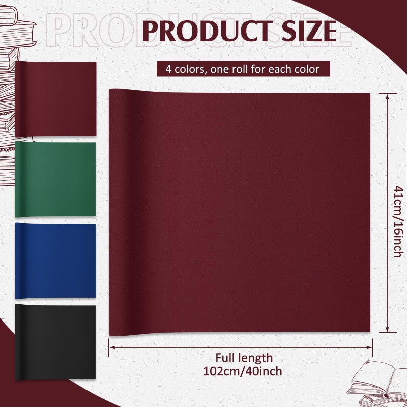 PerKoop 4 Pcs Book Cloth for Book Binding 40 x 16 Inches Bookcover Fabric Surface and Paper Backed Close Weave Book Binding Cloth for Scrapbooking Album DIY Crafts, 4 Colors - Image 2
