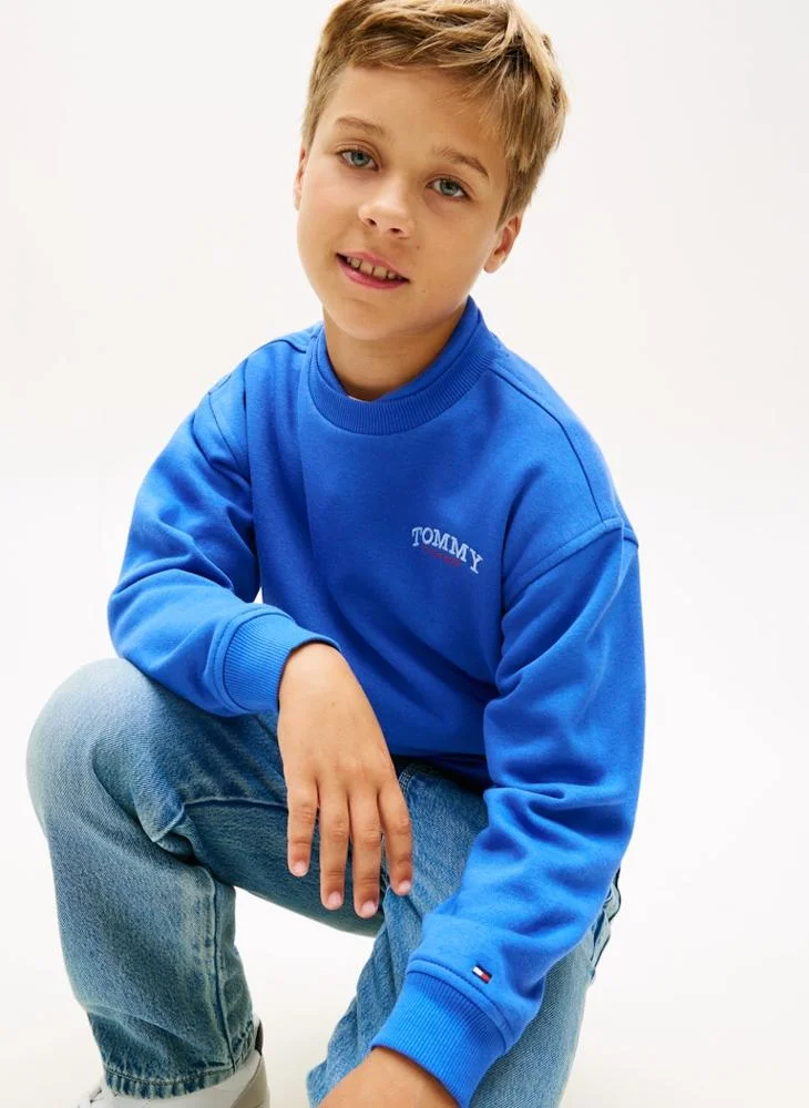 Tommy Hilfiger Empire Blue Logo Embroidery Terry Crew Neck Sweatshirt for Men | Best Price UAE