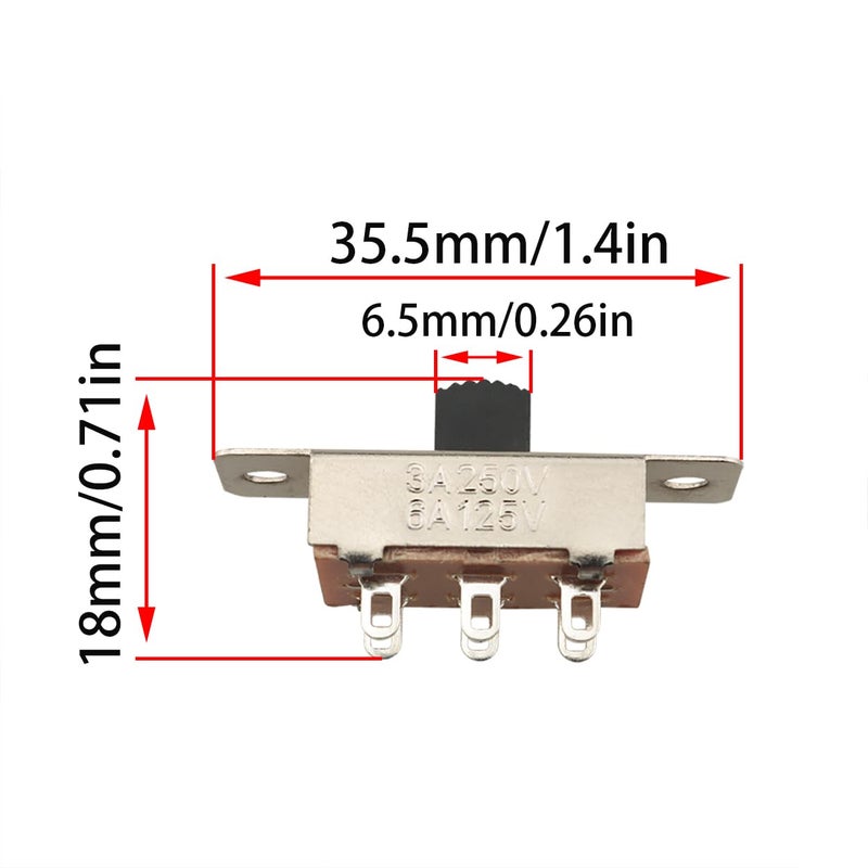 klarako 8PCS Silver On/Off/On 3 Position DPDT 2P3T PCB Panel Slide Switch 6A/125V 3A/250V AC Slide Switch - Image 2
