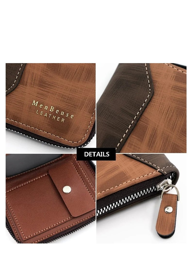 Mens Zipper Wallet Leather Card Wallet for Men with External Zipper and 6 Interior Pockets and Snap Pocket for Coin Purse Men  - Image 3
